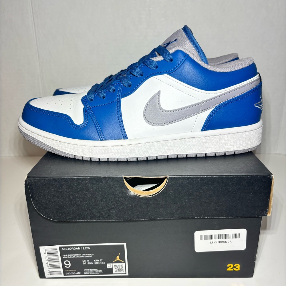Air Jordan 1 Low True Blue Cement - 553558-412 - Size 9 - Picture 2 of 14